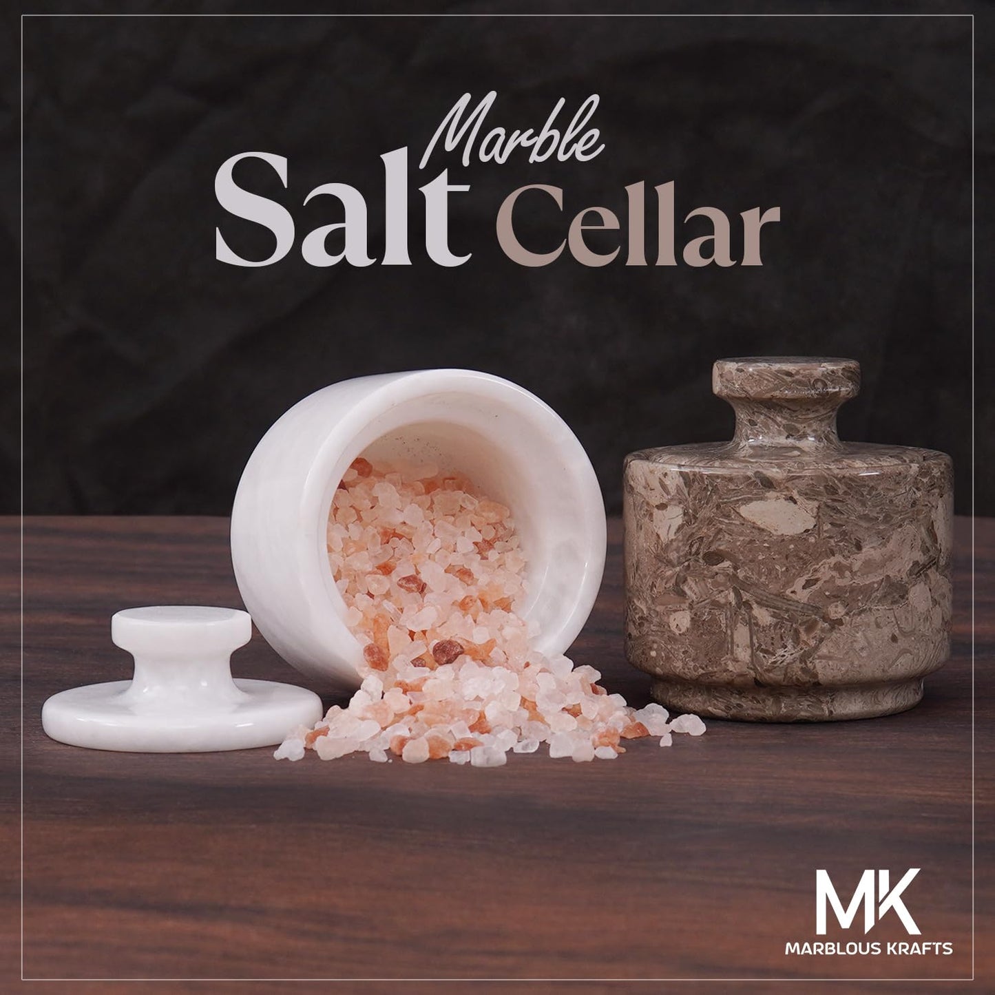 MARBLOUS KRAFTS Marble Salt Cellar with Lid 3" White and Oceanic Celtic Salt & Pepper Containers, Perfect for Home & Kitchen Countertop, Salt Dish & Sugar Bowls for Table Decor