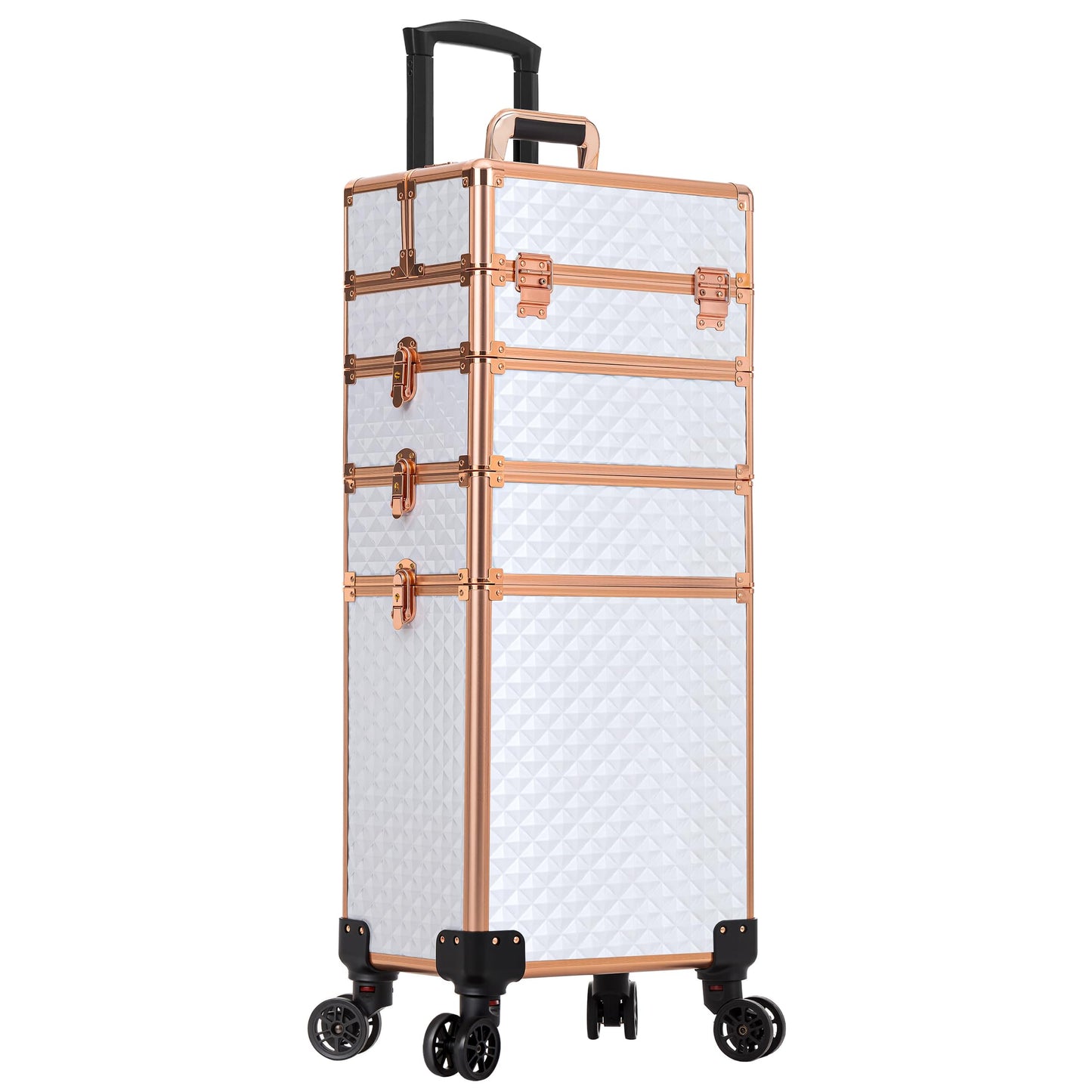 AROUS Rolling Makeup Train Case 4 in 1 Cosmetology Case on Wheels Large Storage Cosmetic Trolley with Key Salon Barber Case Traveling Cart Trunk,White