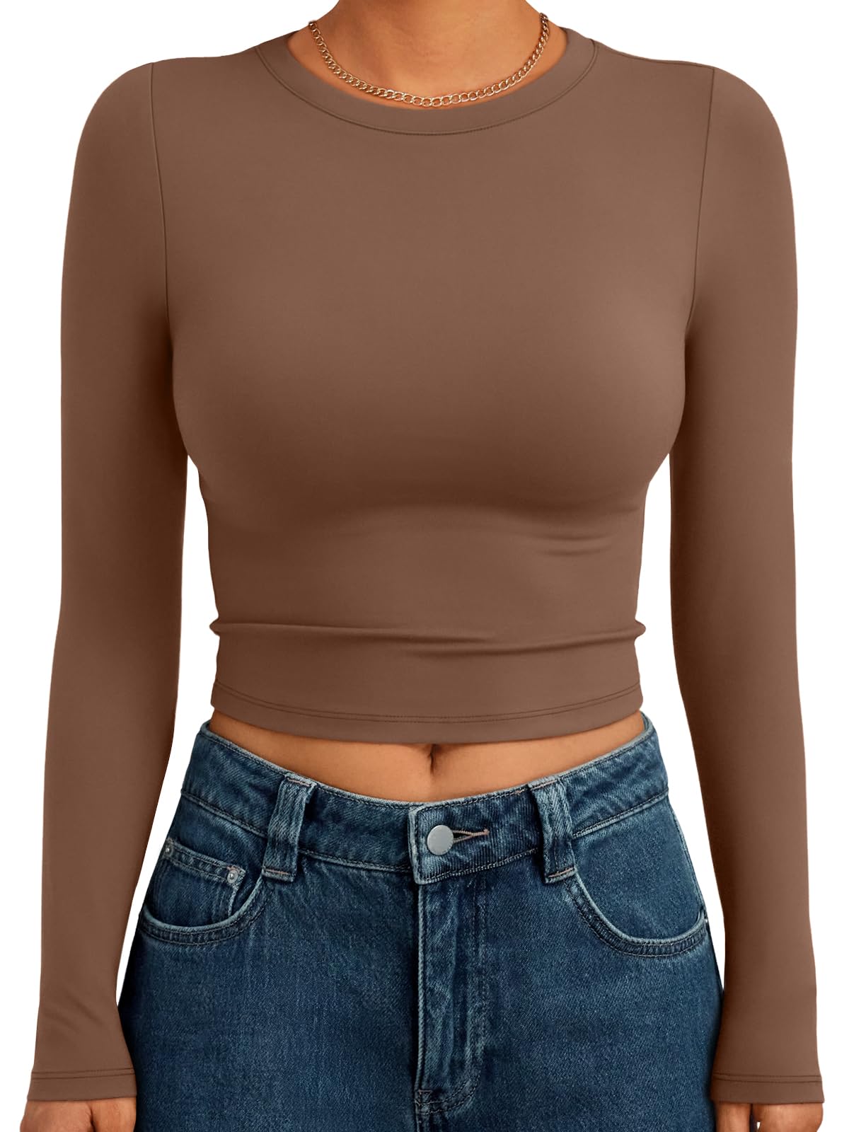 Trendy Queen Womens Long Sleeve Crop Tops Basic Slim Fitted Shirts Fashion 2025 Going Out Y2k Tops Teen Girl Clothes