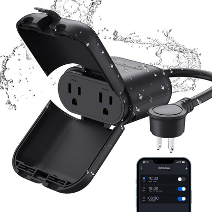 ELEGRP PQR20 Outdoor Smart Plug Waterproof IP66, WiFi Plug with 2 Individually Sockets, Compatible with Alexa & Google Assistant, Smart Outdoor Outlet for String Lights, UL Certified, 2 Pack, Black