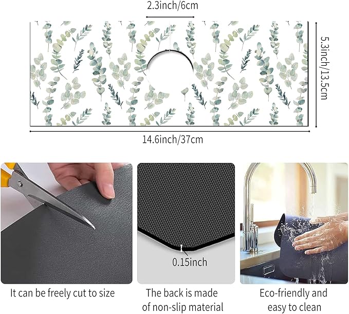 Absorbent Splash Guard Mat for Kitchen Sink, 15×5.5 Inch Cute Fast Drying Drip
