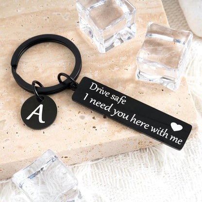 VICKHU drive safe keychain for boyfriend,26-letter keychain,gifts for boyfriend on bithday christmas valentines day (Black letter A)