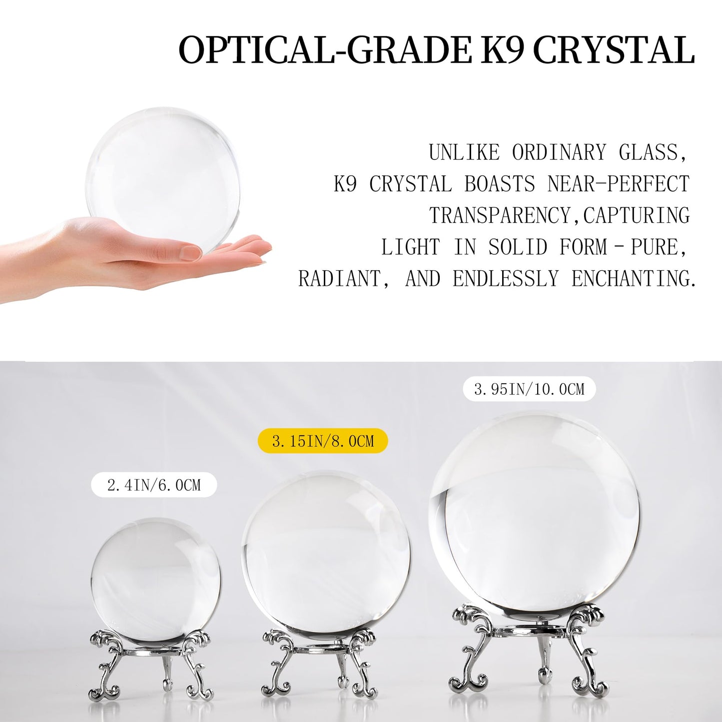 80mm Clear Crystal Ball with Stand, Photography Lensball Prop for Magical Shots, Optical Glass Sphere Decorative Balls Gifts for Meditation Divination