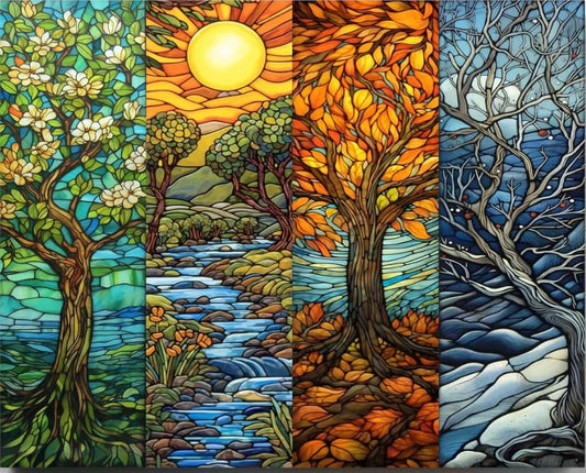 GemZono Diamond Painting Kits for Adults,Four Season Tree 5D Diamond Art Kits for Adults Beginner Gem Art Full Drill Round Diamond Dots for Adults Home Wall Decor 12x16in/30×40cm