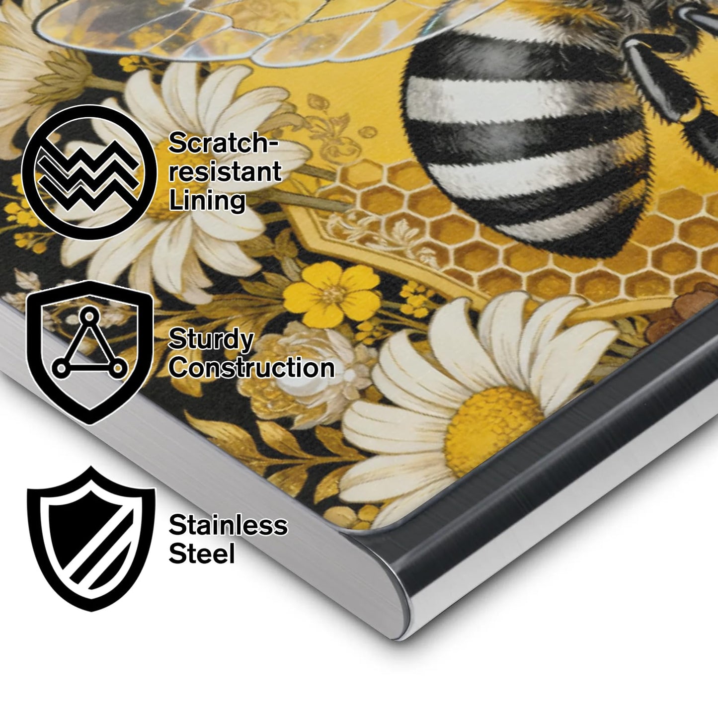Retro bee pattern Business card holder - metal ultra-thin business card box, men's and women's pocket business card holder, can store credit cards, gift cards, etc