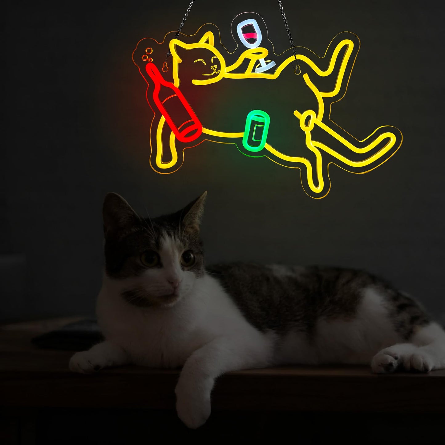 Cat Neon Light Sign, USB Powered Dimmable Bar Neon Signs for Home Bar Wall Decor, LED Wall Art for Bedroom Men Cave Game Room Birthday Party Gifts