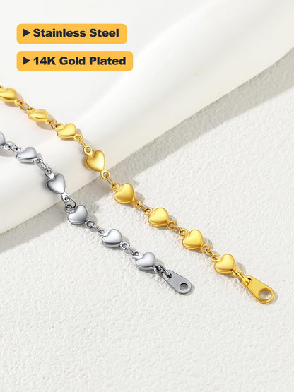 U7 Men Women Stainless Steel Heart Link Chain Bracelet, 8 Inch