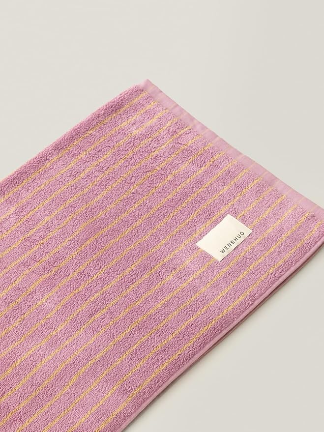 WENSHUO Bubble Purple Tulips-Striped Pure Cotton Bath Towel, 100% Combed Cotton