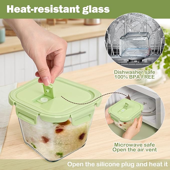 Glass Soup Containers with Lids 32 oz, 4 Cup Glass Storage Containers, Tall