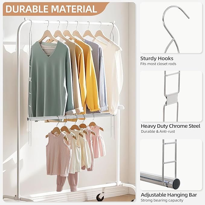 STORAGE MANIAC Hanging Closet Rod, Adjustable Width and Height Closet Hanging