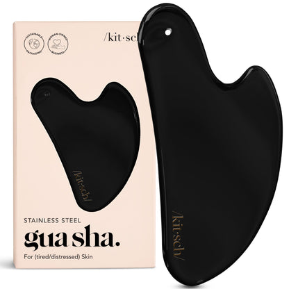 Kitsch Stainless Steel Gua Sha Facial Tools - Guasha Tool for Face, Face Sculpting Tool, Jawline Shaper, Double Chin Reducer, Body Gua Sha Tools, Lymphatic Drainage Massager, Facial Skin Care - Silver