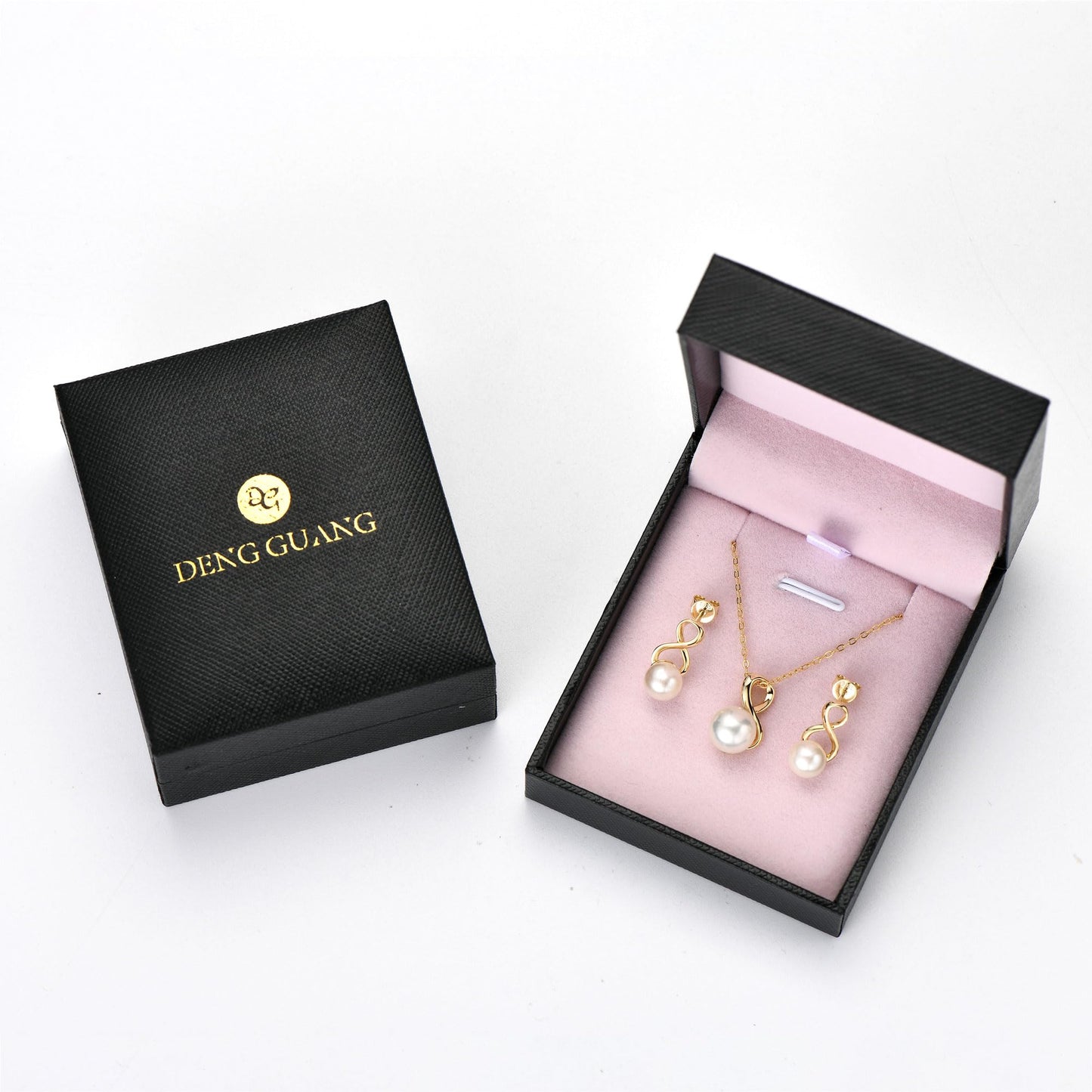 DENGGUANG Pearl Necklace and Earring Set for Women, 14K Gold Plated Freshwater Cultured Pearl Infinity Wedding Jewelry Anniversary Birthday Gifts for Her