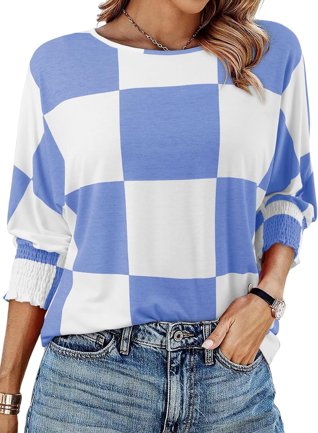 Dokotoo Women's 2025 Fashion Tops 3/4 Sleeve T-Shirts Cute Crewneck Basic Business Tees Blouses