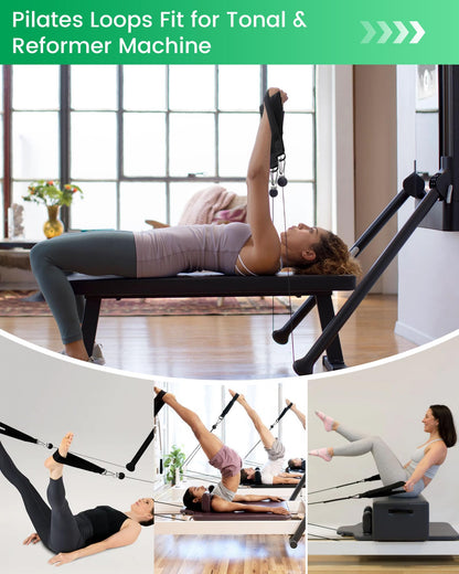 Pilates Loops Fit for Tonal & Reformer Machine, Double Loop Soft Lined Pilates Straps with T Lock Adapter, W/Snap Hooks, D-Ring Straps