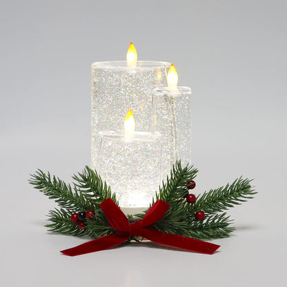 Christmas Tabletop Snow Globe Candle Water Spinning LED Lighted Acrylic Candle Décor Battery Operated Christmas Decoration (6.8" H x 4.8" W x 4.8" D) by Moments in Time