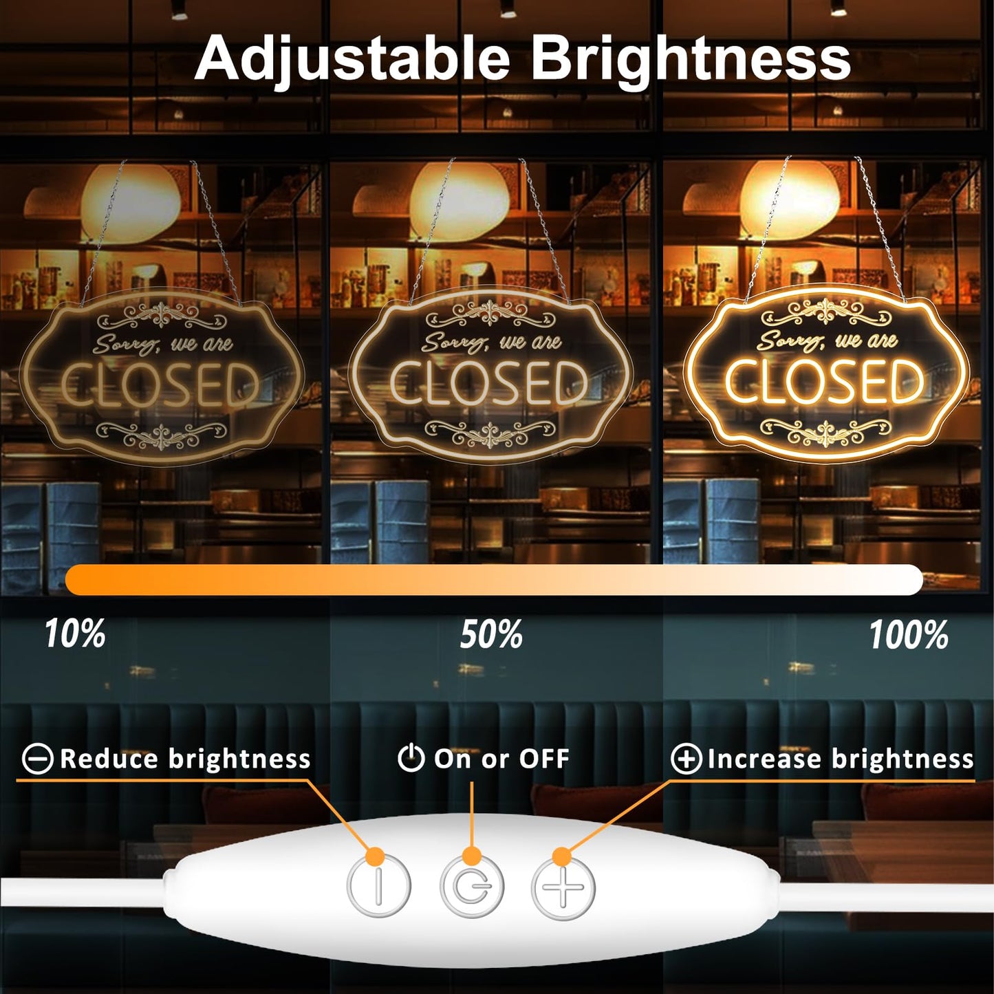 LED Neon Closed Sign for Business, 16.5x10'' Sorry We’re Closed Signs, Warm White Adjustable Brightness Neon Lights for Party, Bar, Salon, Stores, Hotel, Wall Decor, Clubs, office, Hotels