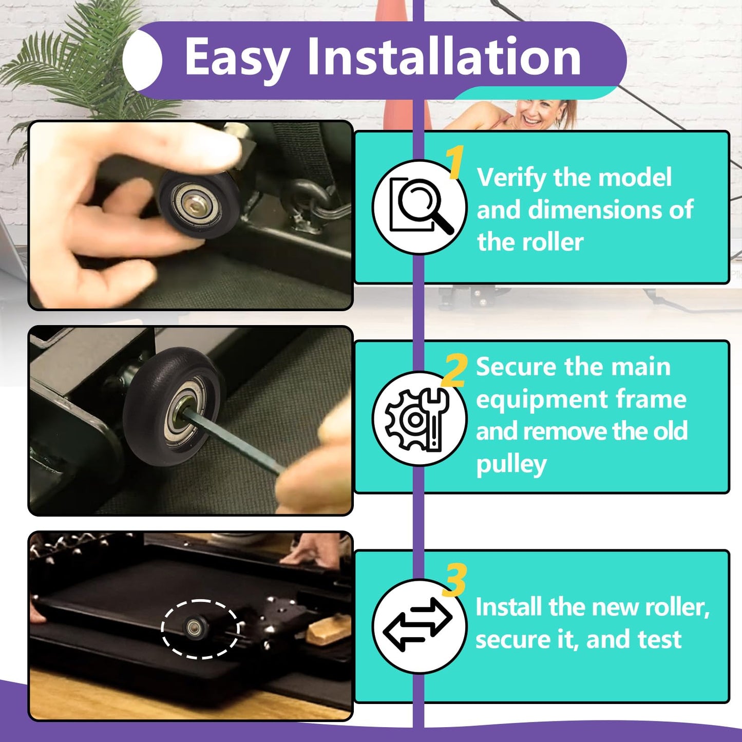 4 PCS Black Roller Wheels Replacement Compatible with Aero Pilates Reformer, Pilates Reformer Machines Wheels, Smooth and Quiet Sliding