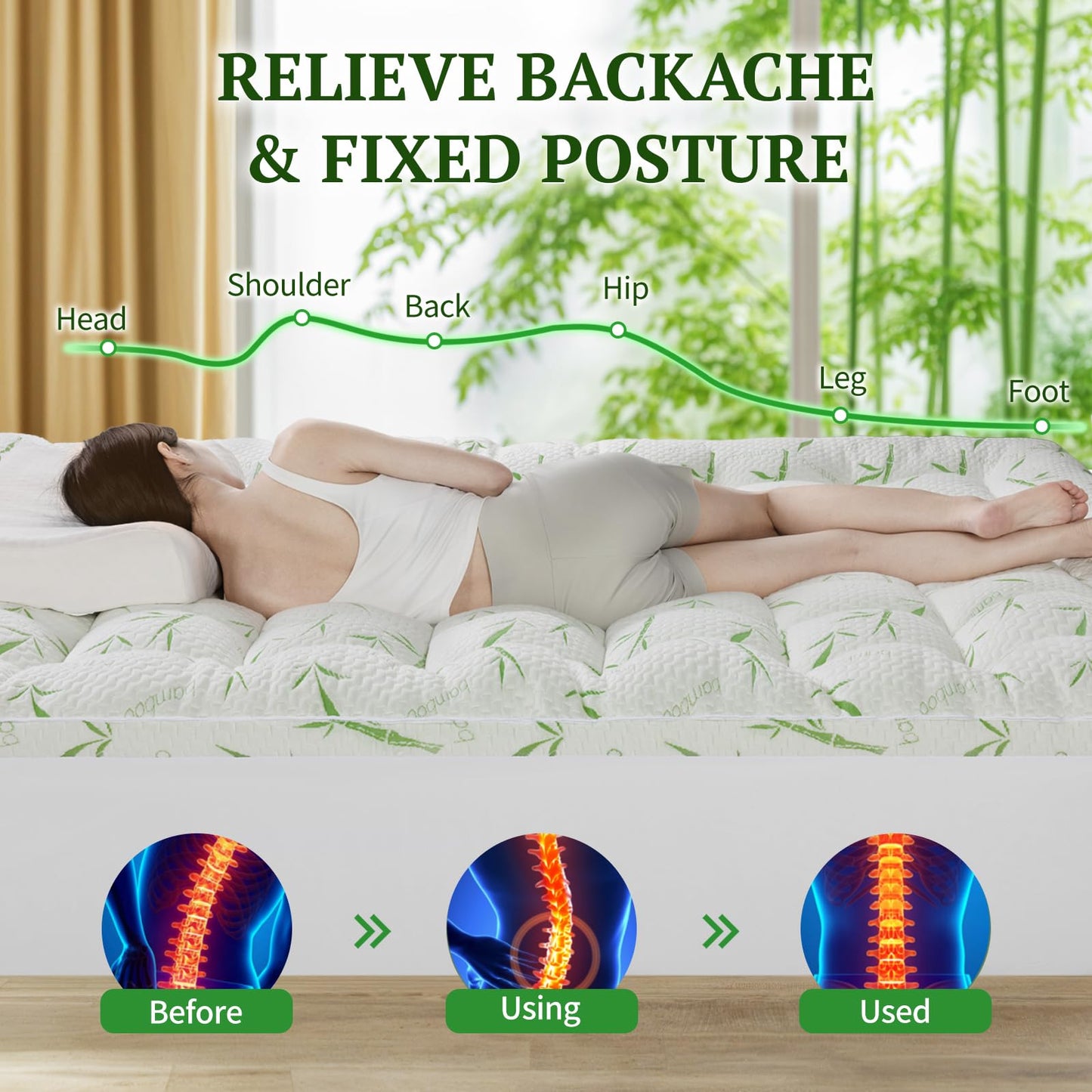 LIANLAM Mattress Topper Full Size - 1500GSM 3D+7D Down Alternative Fill 3 in Pillow Top Mattress Pad, Viscose Made from Bamboo Cover, Extra Firm for Back Pain, 6"-18" Deep Pocket(54"x75")