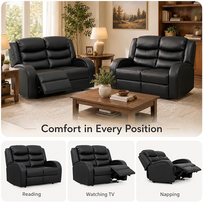 Recliner Sofa Set, 2 Piece Living Room Furniture Set, Leather Recliner Sofa