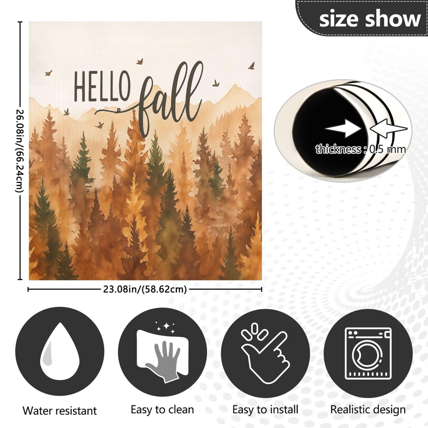 Hello Fall Forest Dishwasher Stickers Magnetic Cover Autumn Scenery Pine Tree Kitchen Fridge Magnet Covers Decals Home Decorations Vinyl Sticker Reusable 23W x 26H inches