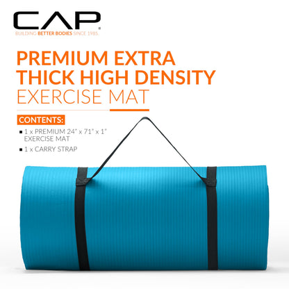CAP Barbell 1-Inch High Density Exercise Yoga Mat with Strap | Multiple Colors