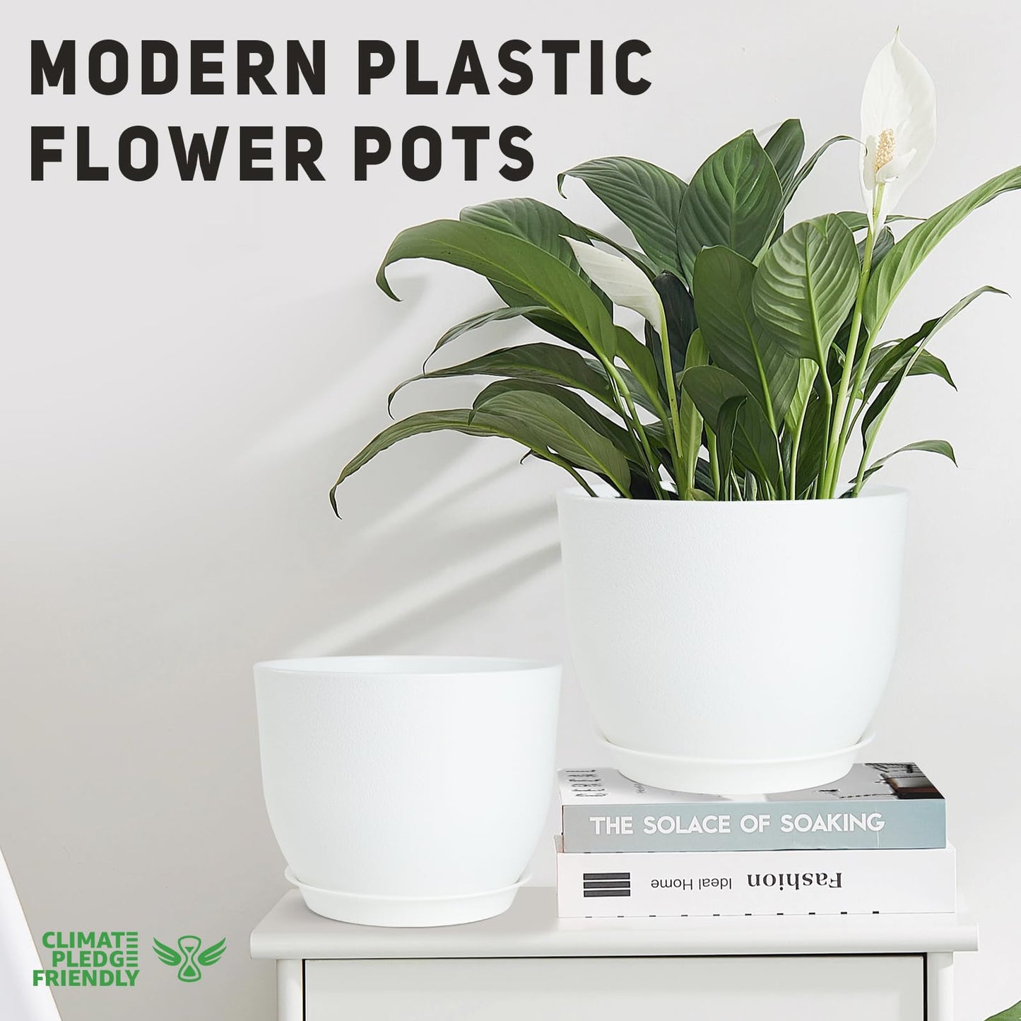 YNNICO Plant Pots 10/9/8/7.5/7 inch Flower Pots with Multi Mesh Drainage Holes, Planters for Indoor Outdoor Garden Plants and Flowers. (White)