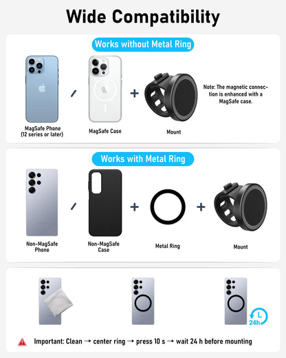 NINEFATICS Stroller Phone Holder, Compatible with MagSafe, Magnetic Handlebar Mount, 17x N52 Strong Magnets, Fits Treadmills, Peloton, Shopping & Golf Carts, Adjustable Strap, iPhone 12–17 & Android
