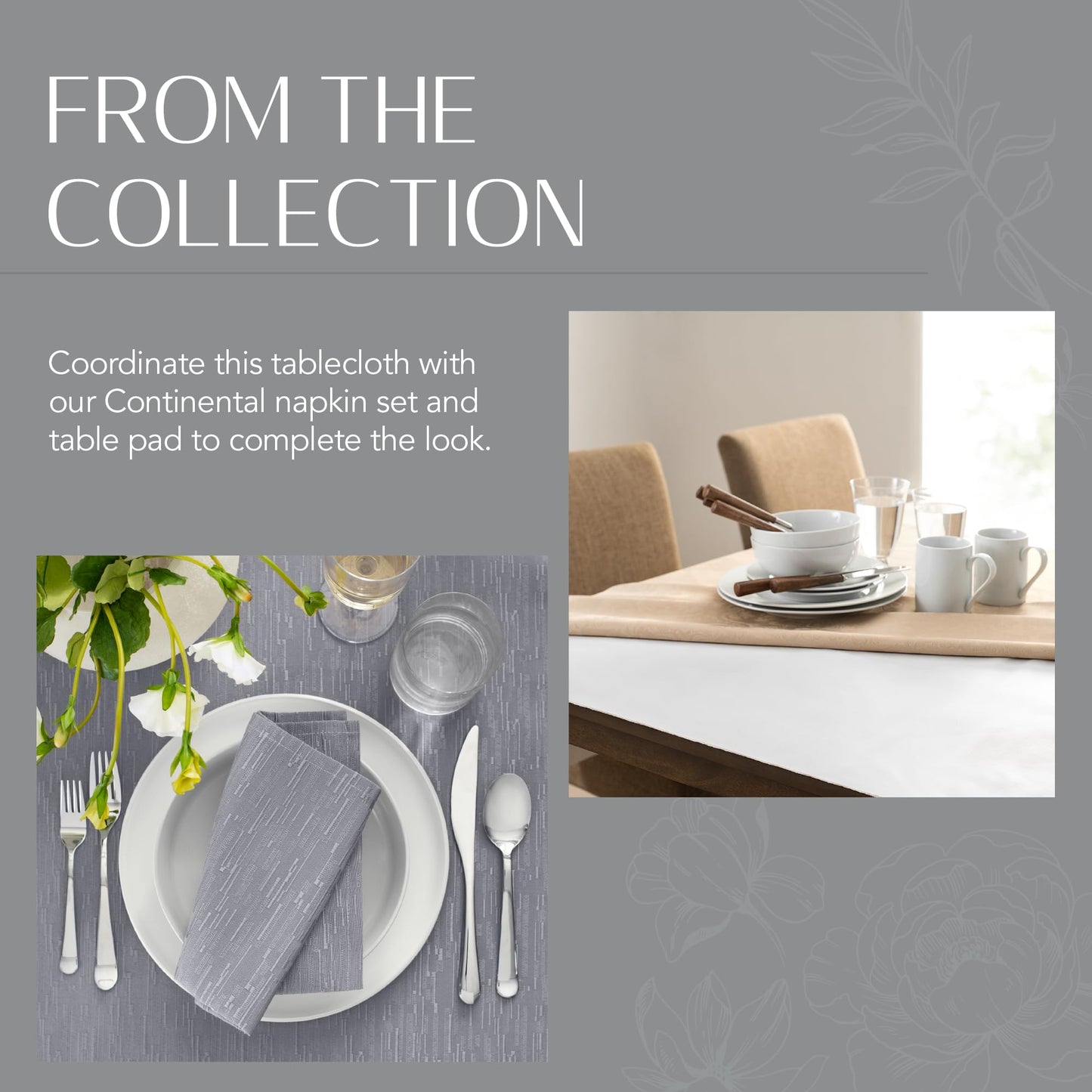 Threadmade Continental Solid Texture Water Resistant Tablecloth, Gray - 60" W x 84" L