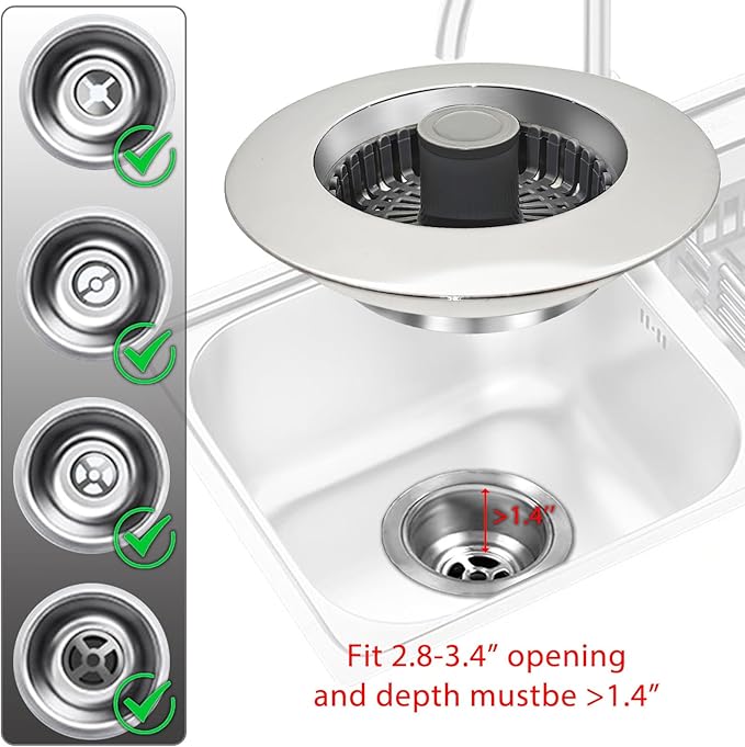 3 in 1 Kitchen Sink Stopper, Pop Up Kitchen Sink Drain Strainer,