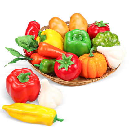 Tenorbass 16 Pieces Fake Vegetables, Artificial Vegetables for Decoration Kitchen, Realistic Faux Vegetables Props Display, Fake Tomatoes Potatoes Garlic Bell Peppers