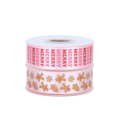 Meseey Gingerbread Ribbon 7/8 Inch 20 Yards Pink Merry Christmas Candy Cane Craft Ribbon for Gift Wrapping Wreath Bow DIY Crafts Supplies