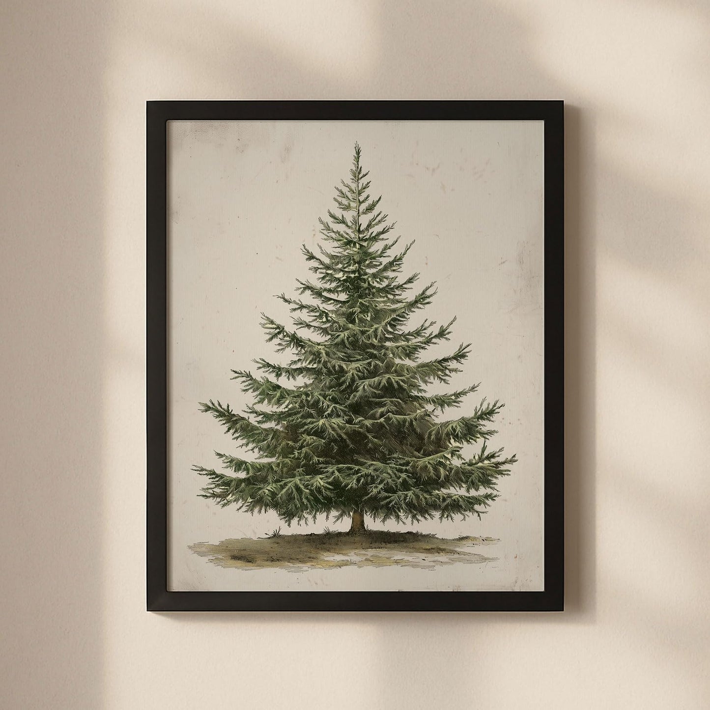 Generic Vintage Christmas Tree Print, Rustic Winter Tree Art, 11x14 inch + Black Framed