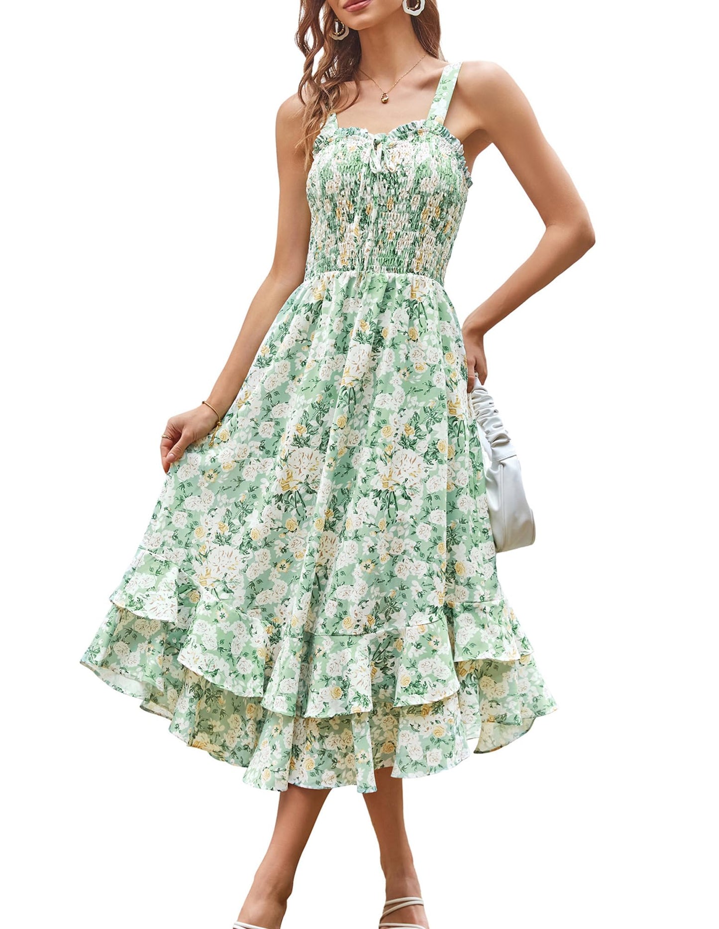 GRACE KARIN Women's 2025 Summer Floral Boho Dress Square Neck Strapped Swing A Line Sundress Beach Long Maxi Outfits