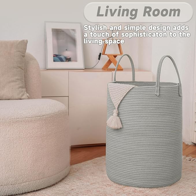 Large Woven Laundry Basket Hamper, 80L Cotton Rope Storage Bin