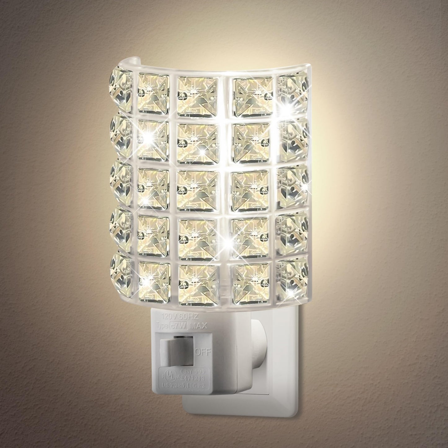Crystal Diamond LED Night Light Plug into Wall, Decorative Plug in Night Light with Manual On/Off Switch and 360° Rotating Plugs, Warm White Ambient Nightlight for Bedroom, Bathroom, Hallway Decor