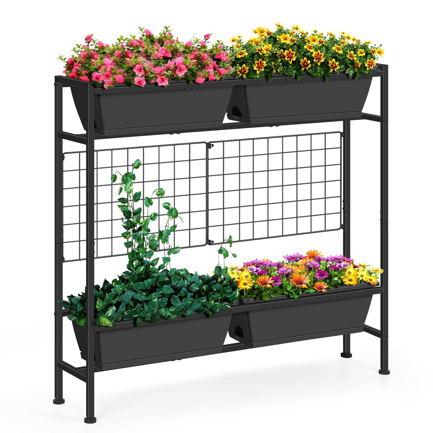 OYEAL Raised Garden Beds Outdoor with Legs 32" Tall Herb Garden Planters Box Raised Flower Beds for Gardening, Vertical Privacy Planter with Trellis for Patio, Porch, Backyard, Balcony, Grey