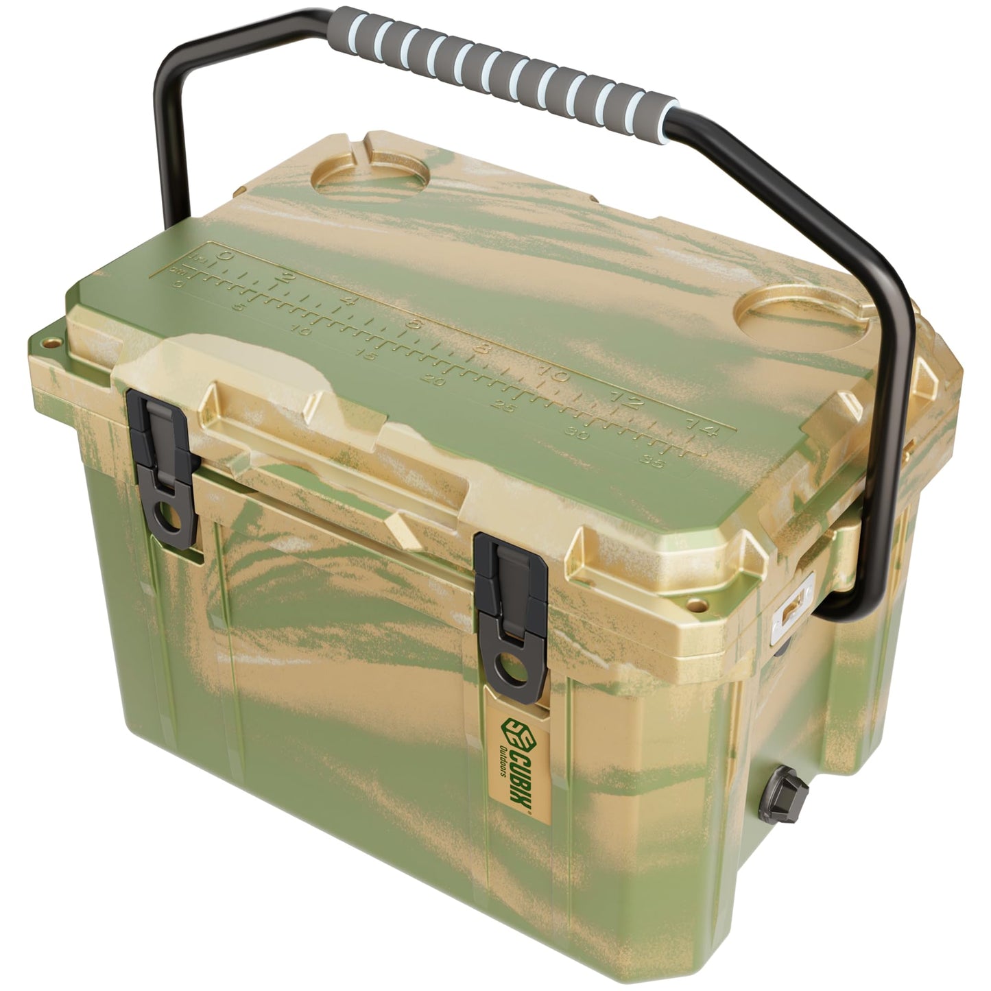 Cubix Outdoors, QuadraX 20QT Rotomolded Personal Small Cooler, Insulated Portable Hard Cooler Camping Ice Chest, Holds Ice for 72 Hours for Outdoor Activities, 2 Built-in Cup Holders, Hunter Camo