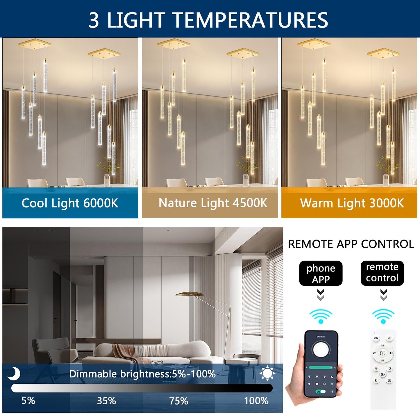 dolria Mini Chandelier Crystal Pendant Lights for Kitchen Island Modern LED Dimmable Ceiling Handing Lighting Adjustable Flush Mount Ceiling Light for Dining Room Bedroom Foyer