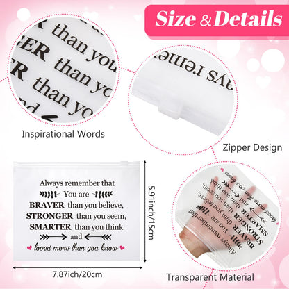 Reginary 50 Pcs Inspirational Gifts Bulk for Women Cosmetic Bag EVA Makeup Bag with Zipper for Birthday Employee Coworker Colleague Staff Encouragement Motivational Presents(You Are Braver)