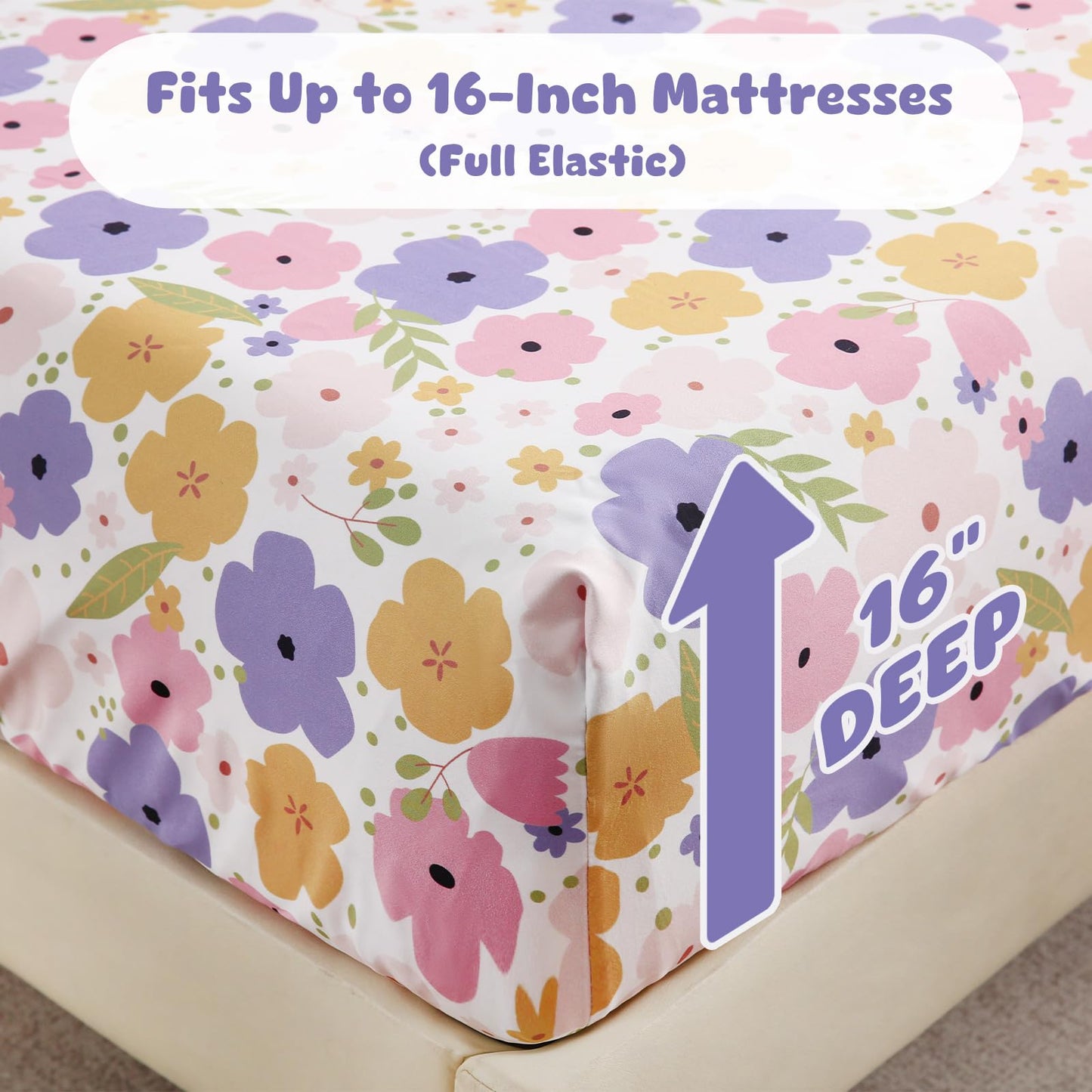 LONAVA Twin Sheet Set Kids - 3 Pieces Soft Microfiber Cartoon Style Bedsheets for Boys Girls Teens, Oeko TEX, Breathable Deep Pocket Sheets, (Flower)