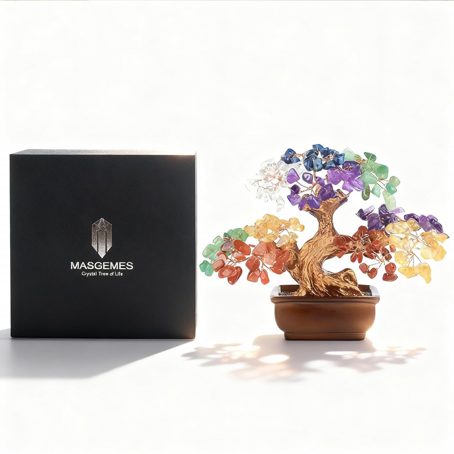 MASGEMES 7 Chakra Tree of Life Handmade Gemstone Bonsai Tree with 180 Large Beads- Healing Stones, Birthday Gifts for Women - Crystal Tree for Positive Energy, Home Office Decor