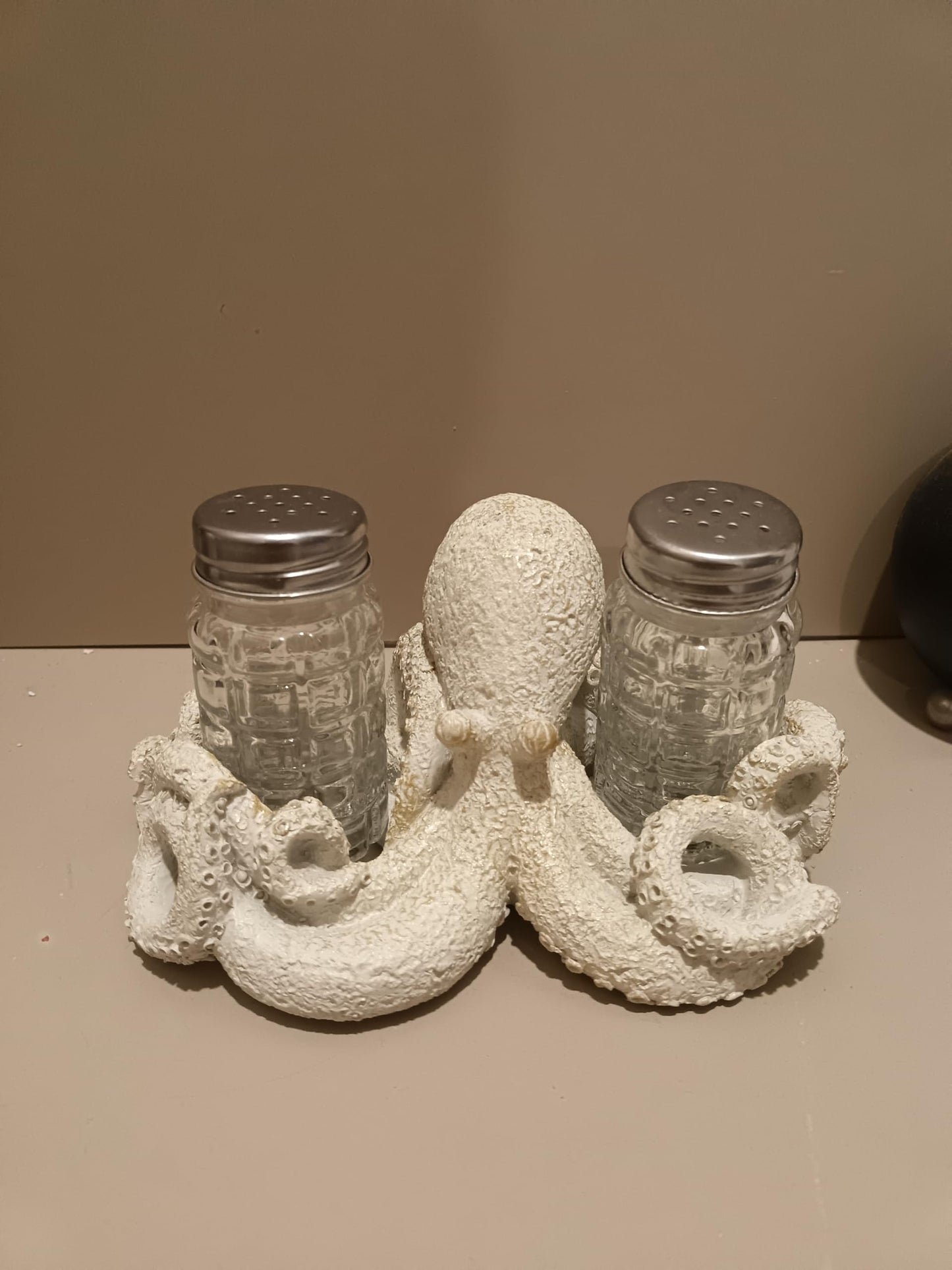 NVSHIQWEI Octopus Salt and Pepper Shaker Set with Holder, Decorative Coral Art Glass Shakers, Kitchen and Dining Table Decor