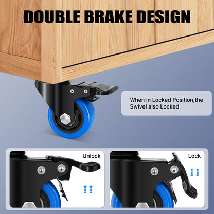 Humagineer Stem Caster Wheels 2 Inch, Heavy Duty Threaded Stem Casters, 3/8"-16 x 1 (Screw Diameter 3/8", Length 1") Swivel Casters Set of 4 with Safety Dual Locking Wheel for Furniture and Cart