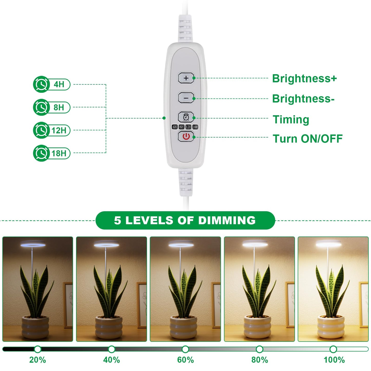 WeeLeeGoo 2 Pack Grow Light with Base, 6000K White Full Spectrum Growing Light Lamp for Indoor Small Mini Micro Green Pot Plants, 5-Level Dimmable, Auto Timer 4/8/12/18 Hrs
