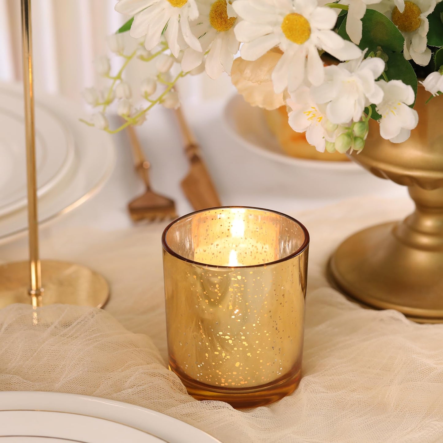 DARJEN Larger Gold Votive Candle Holders Set of 6- Tea Light Candle Holder Glass, Gold Candle Holders for Wedding, Table Centerpiece, Party and Holiday Decorations