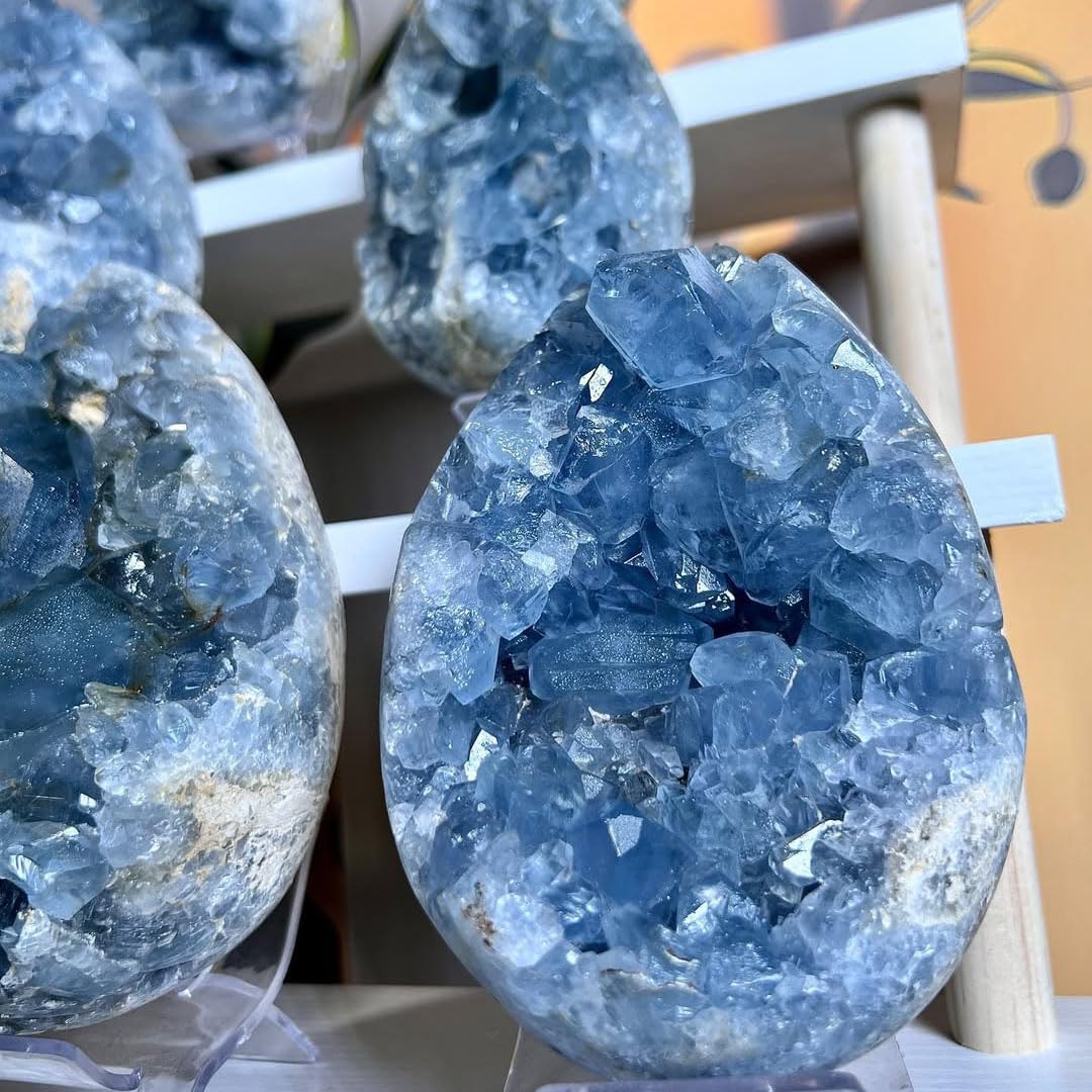 0.88-1.8lb Natural Celestine Cluster - Blue Quartz Geode for Home & Office Decor - Raw Crystal Healing Stone with Natural Formations