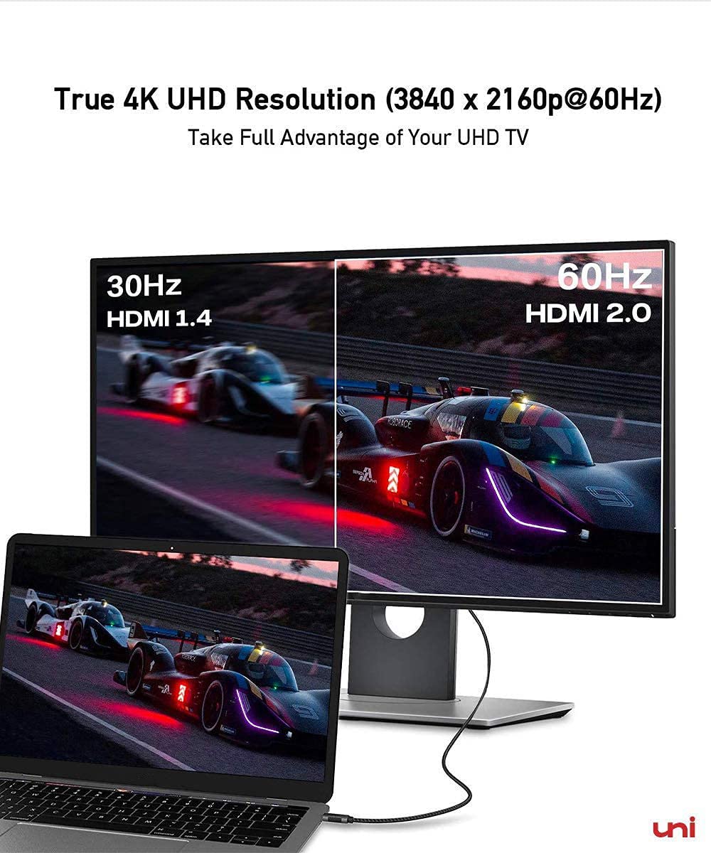 uni USB C to HDMI Cable (4K@60Hz, 2K@120Hz) Type-C to HDMI 2.0 [Thunderbolt 4/3 Compatible] for MacBook Pro/Air, iPhone 16 15, iPad Pro, Surface Pro, Pixel Book, Galaxy S10, and More-Grey-1m