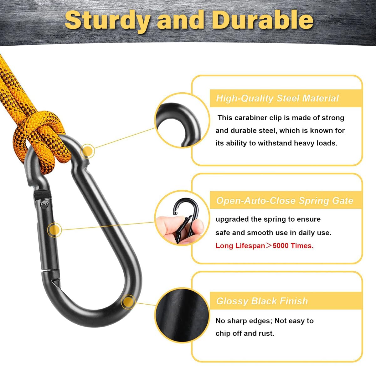 Locking Carabiner Clip 2 Pack, Heavy Duty 500lbs Capacity, Carbon Steel Quick Link Clip for Climbing, Camping, Hiking Equipment
