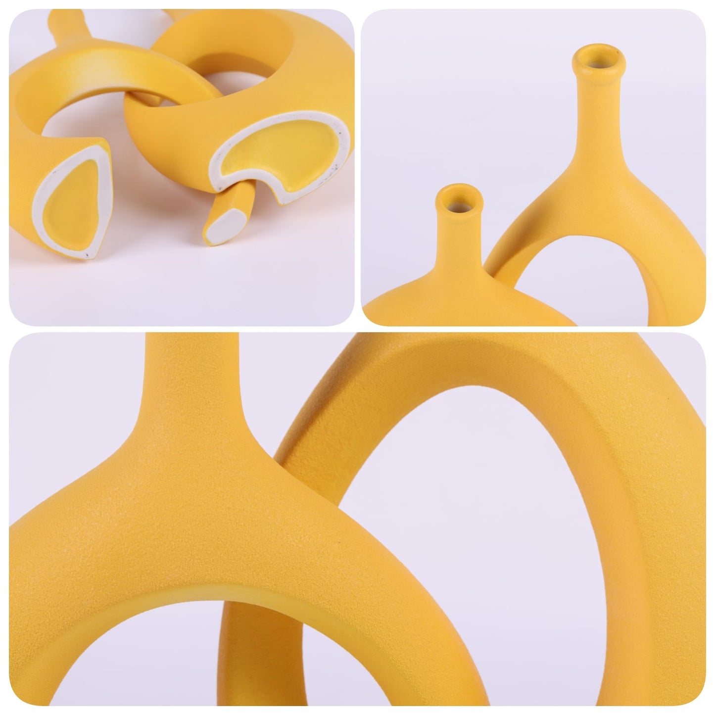 WUBIANJIE Yellow Ceramic Vase - Modern Boho Decor, Mustard Yellow, Round, Anti-Slip Base, Perfect for Living Room, Bedroom, Bathroom