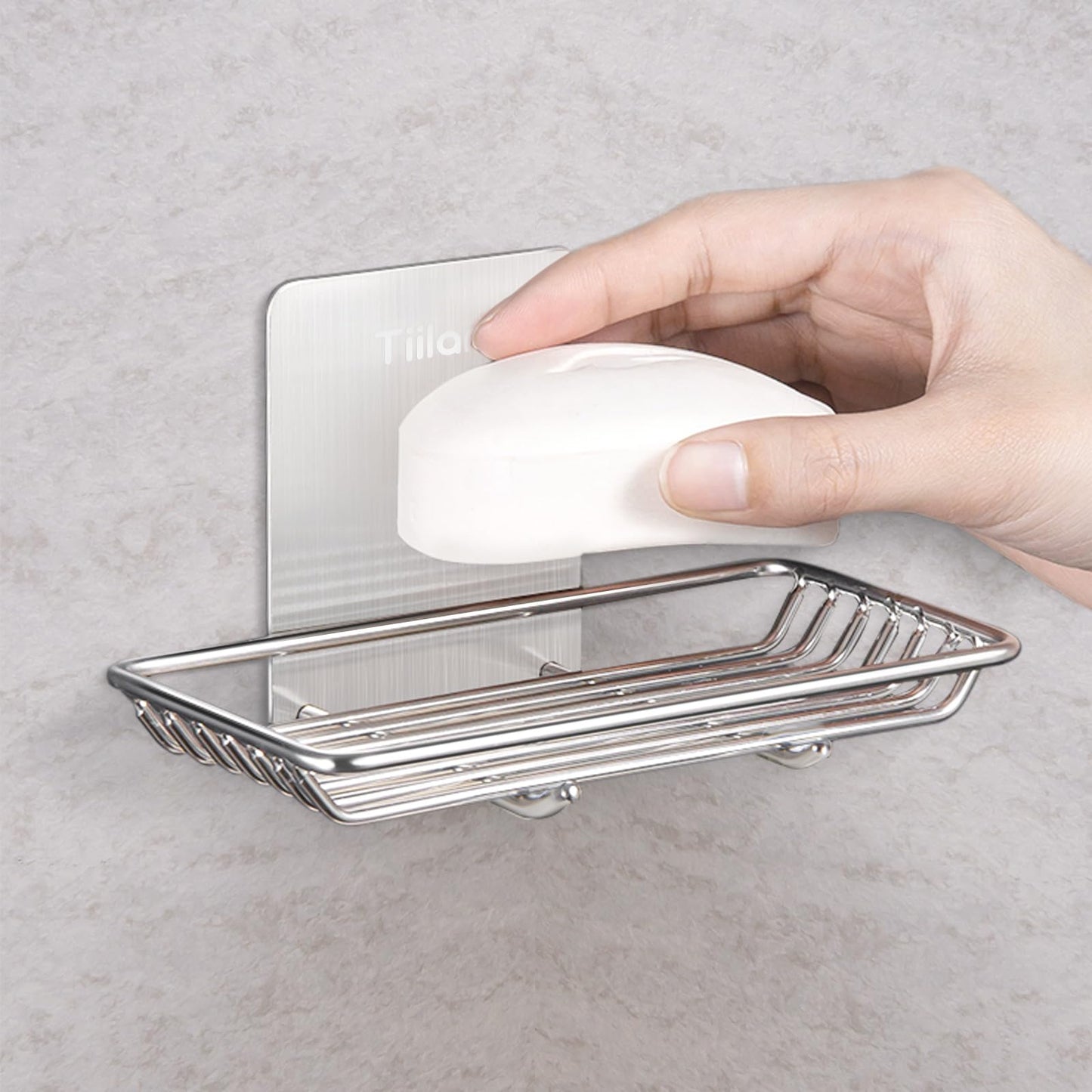 Tiilan Self Adhesive Bar Soap Dish for Shower, Bathroom Soap Holder Wall Mount – Stainless Steel, Silver